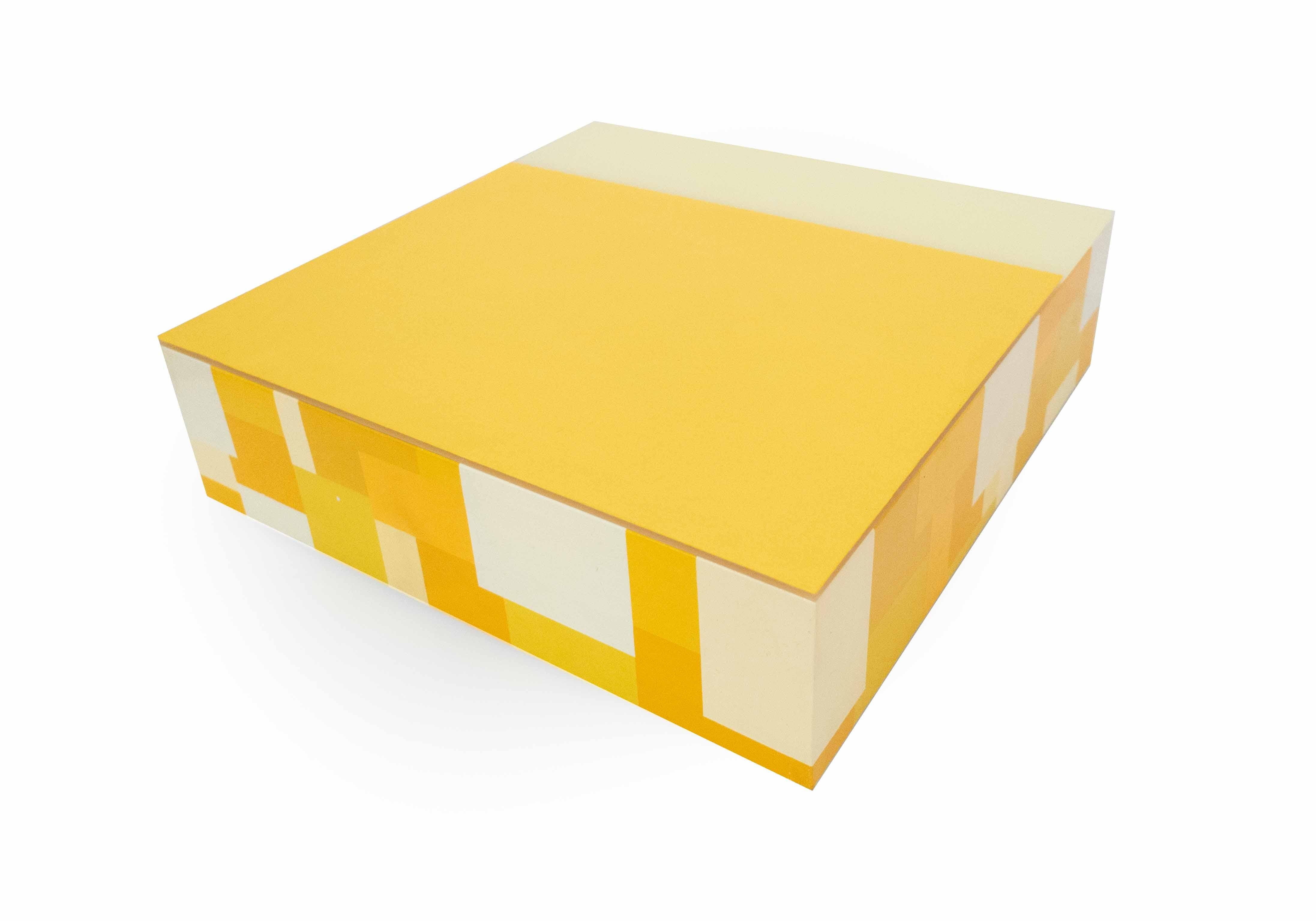 Horizons, 2019, Box, Yellow, mixed media - Painting by Marco Casentini