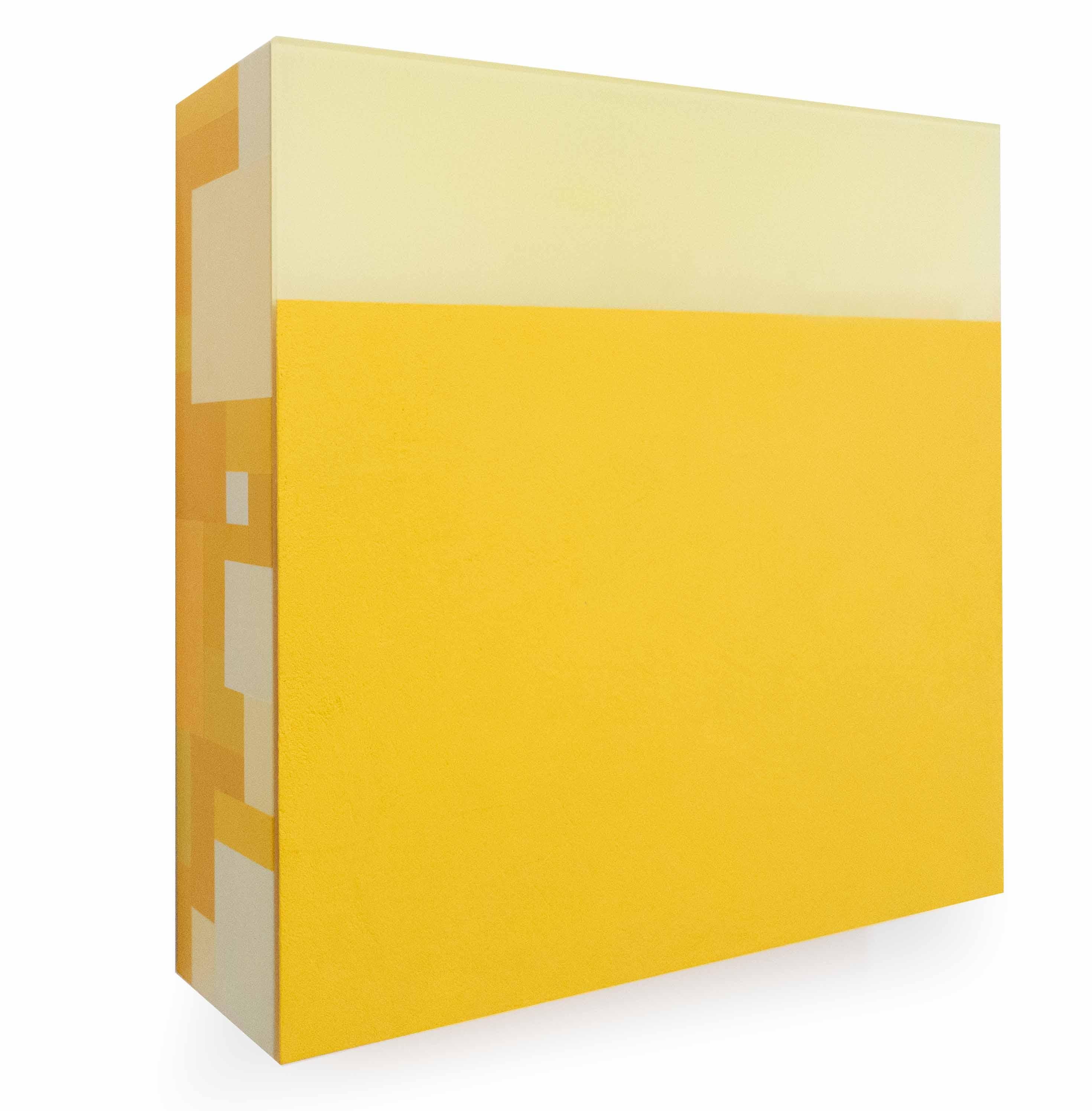 Horizons, 2019, Box, Yellow, mixed media - Abstract Painting by Marco Casentini