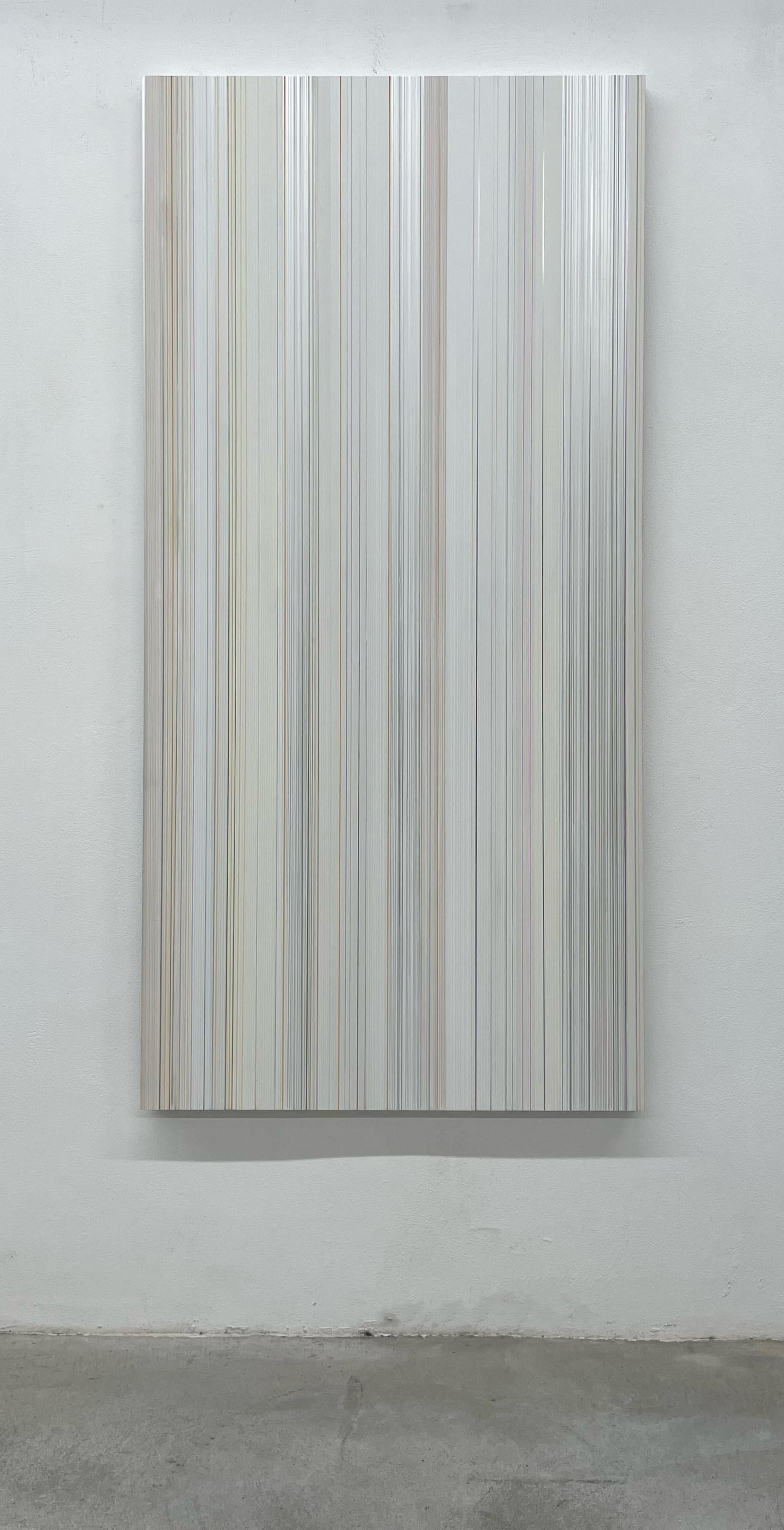 What I Never Told You- monochromatic abstract stripe painting on di-bond  - Painting by Marco Casentini