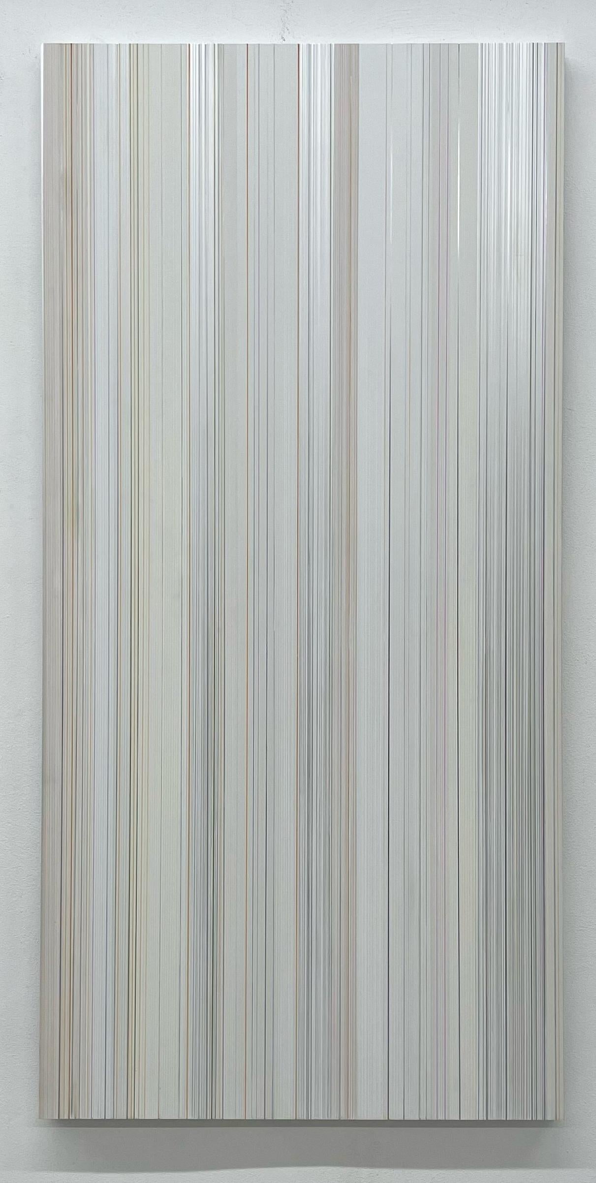 Marco Casentini Abstract Painting - What I Never Told You- monochromatic abstract stripe painting on di-bond 
