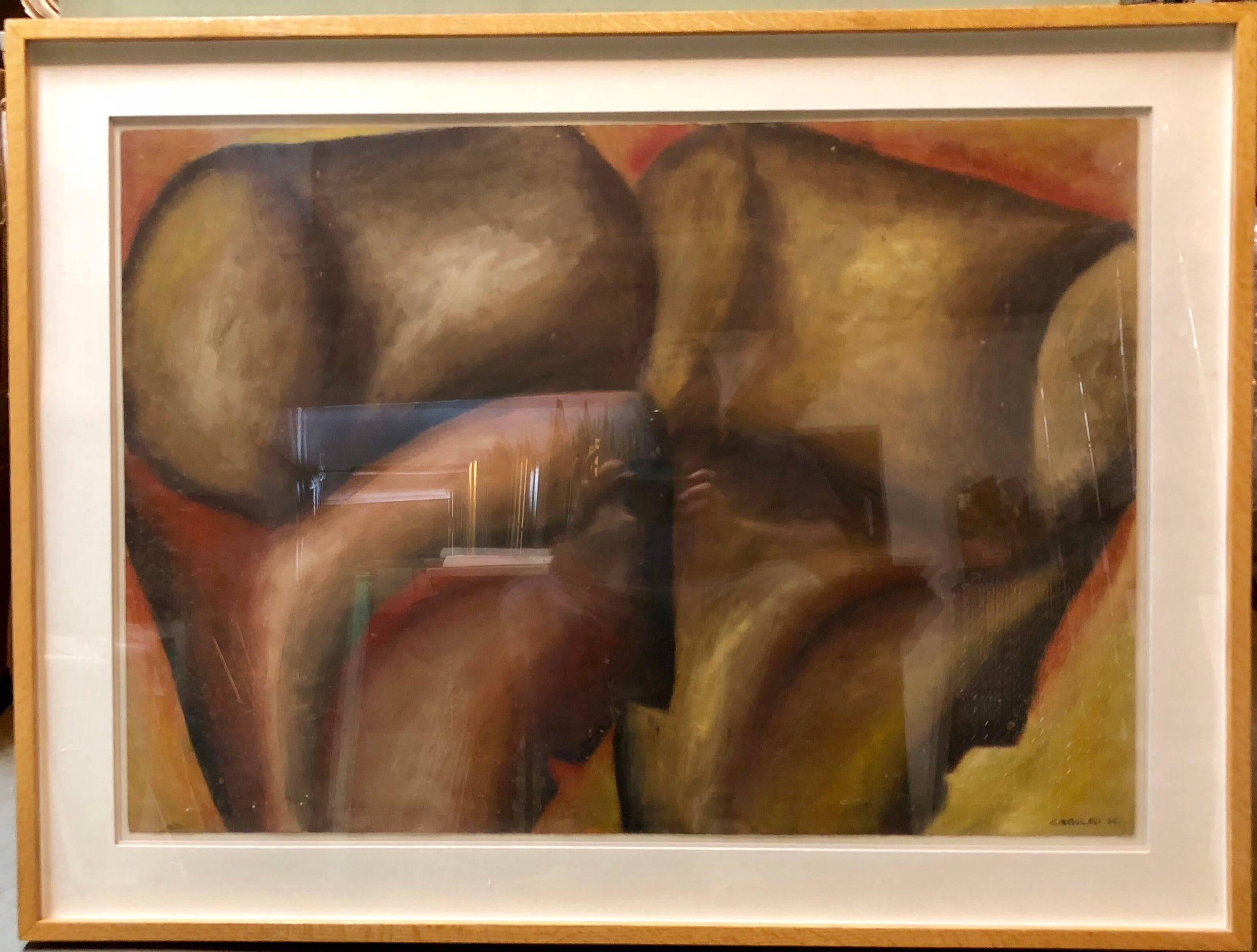 Large Modernist Italian Oil Painting Surrealist Abstract Figures - Brown Abstract Painting by Marco Cingolani