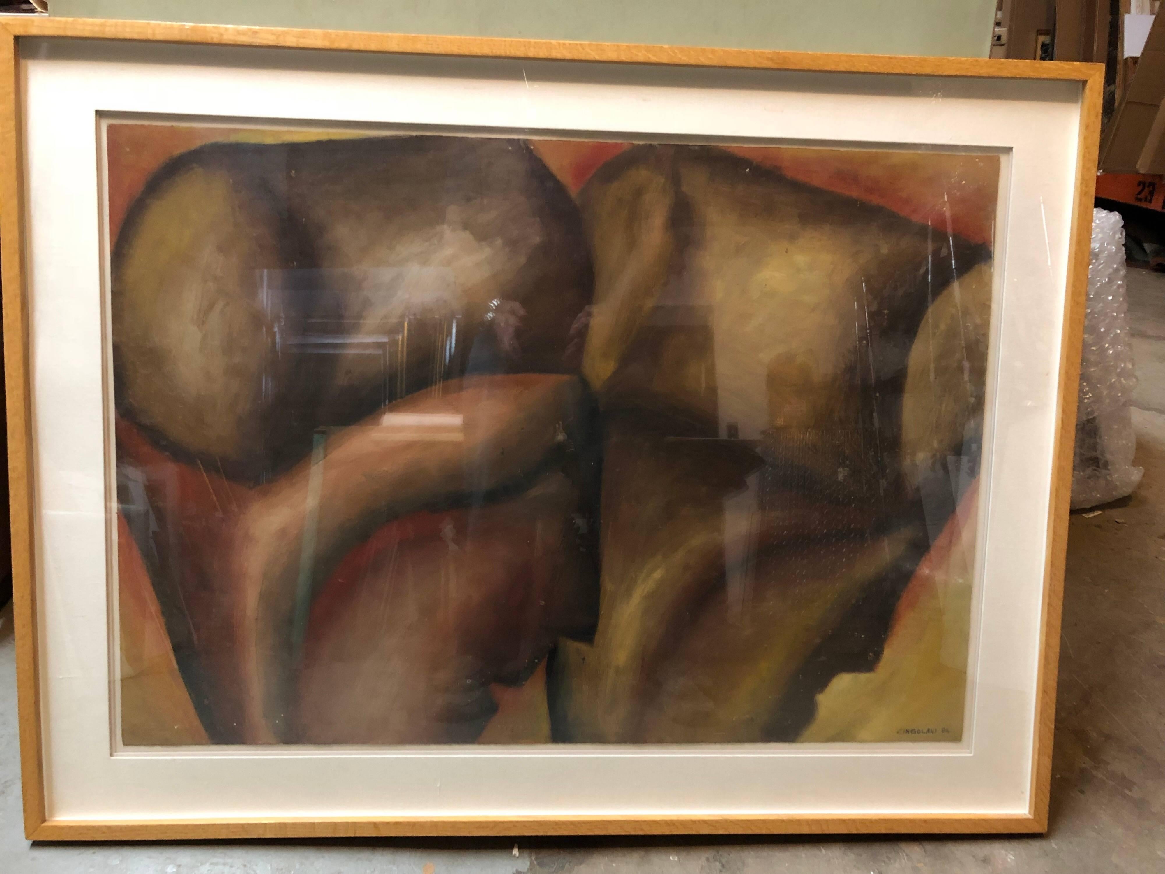 Large Modernist Italian Oil Painting Surrealist Abstract Figures For Sale 1