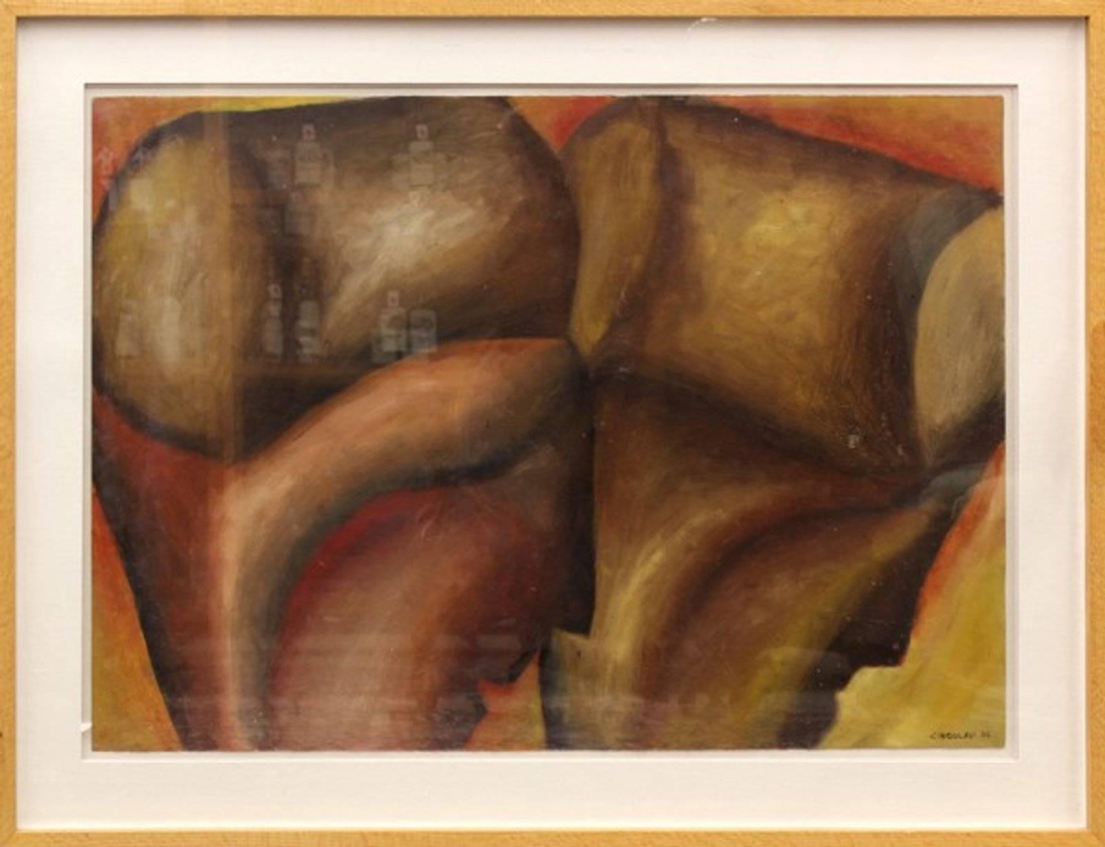 Gran óleo italiano modernista Figuras abstractas surrealistas