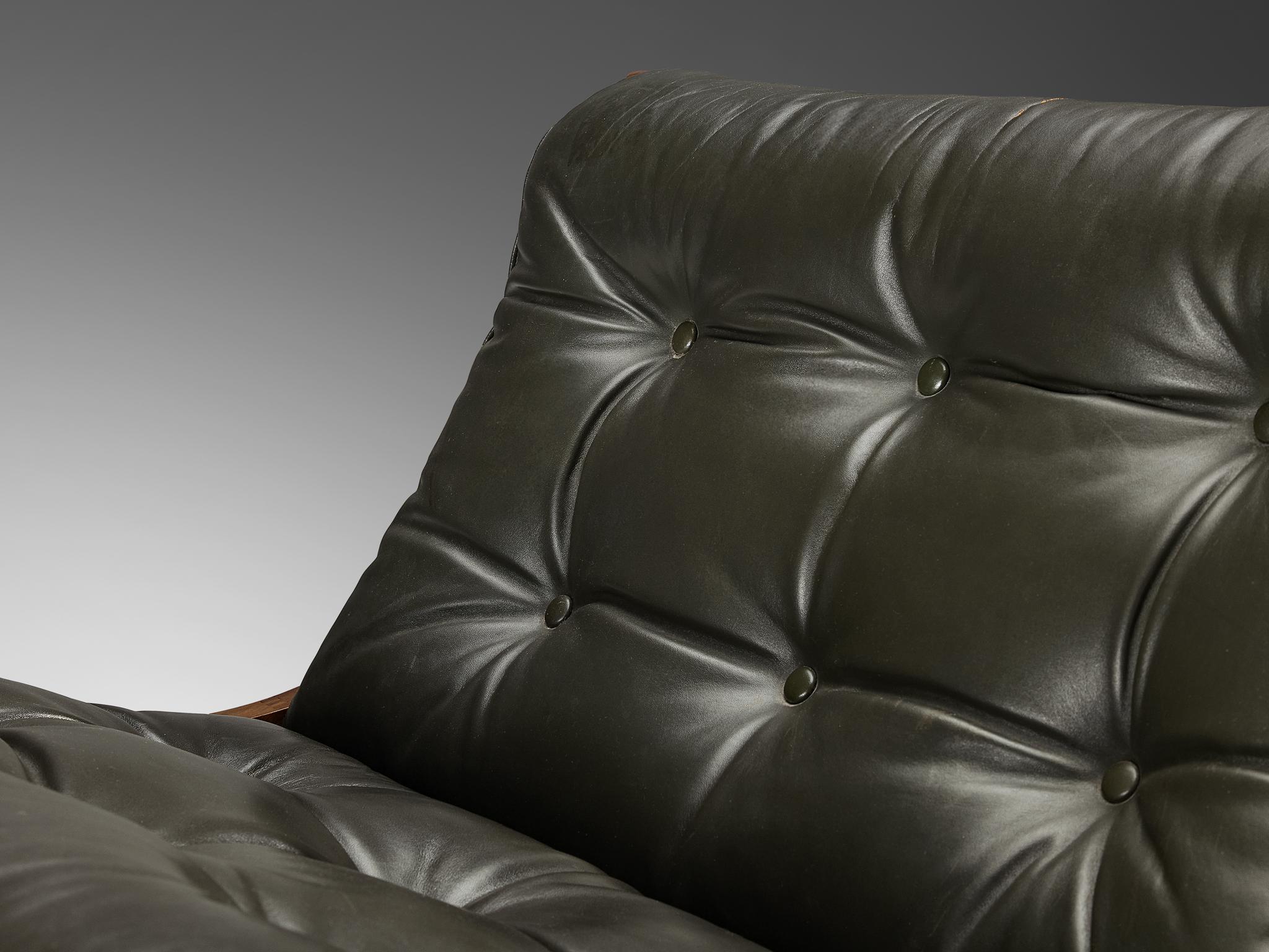 Mid-20th Century Marco Comolli 'CP1' Lounge Chair in Olive Green Leather and Walnut For Sale