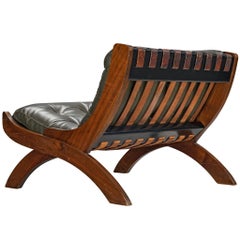 Marco Comolli 'CP1' Lounge Chair en cuir vert olive et noyer
