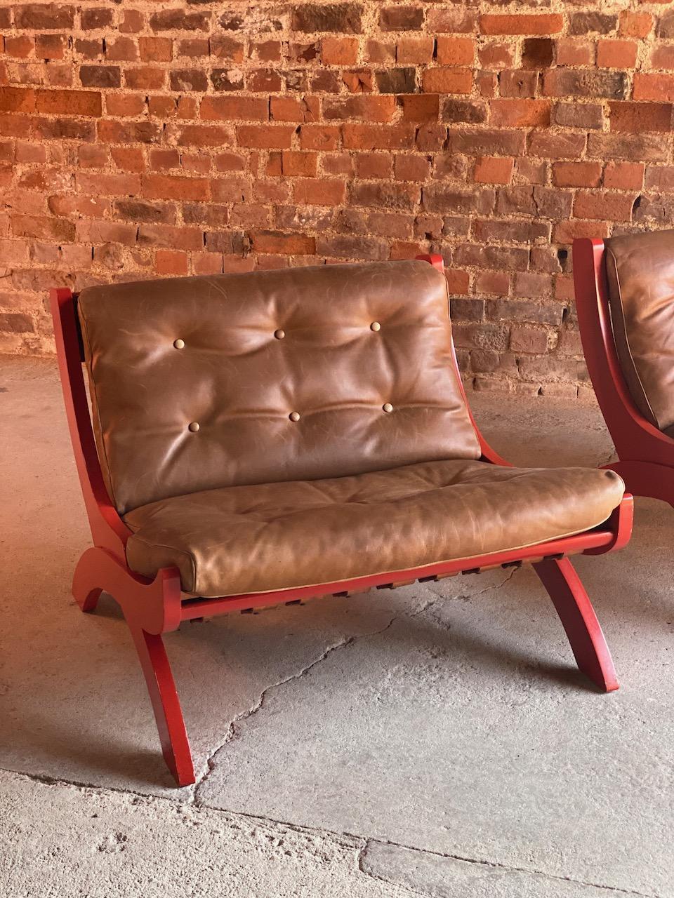 Leather Marco Comolli CP1 Lounge Chairs by ICF, Italy, circa 1963