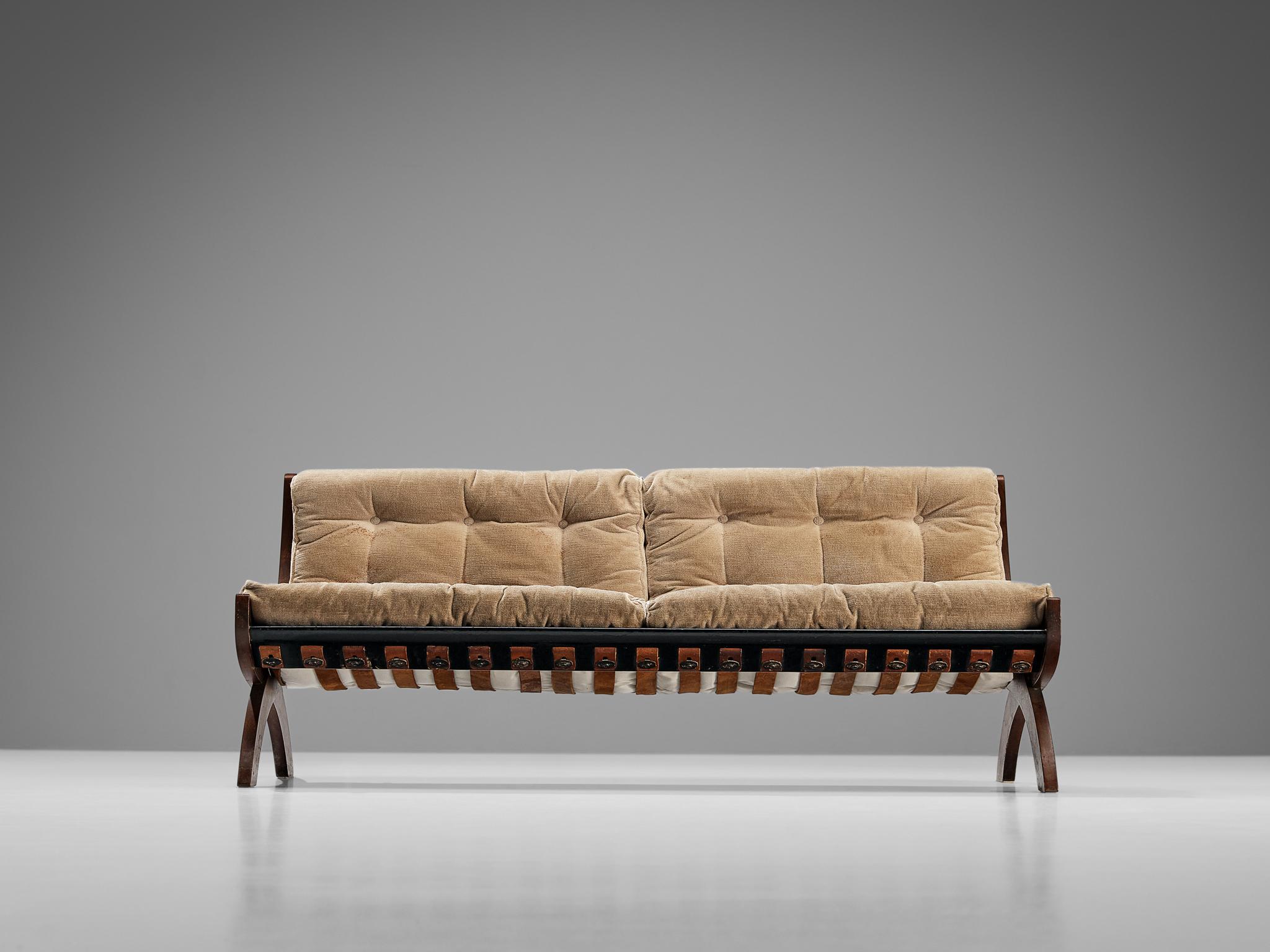 MarCo Comolli 'CP1' Sofa in Mahogany and Beige Corduroy In Good Condition In Waalwijk, NL