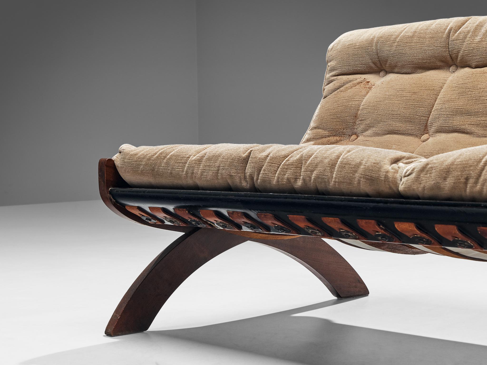 Mid-20th Century MarCo Comolli 'CP1' Sofa in Mahogany and Beige Corduroy