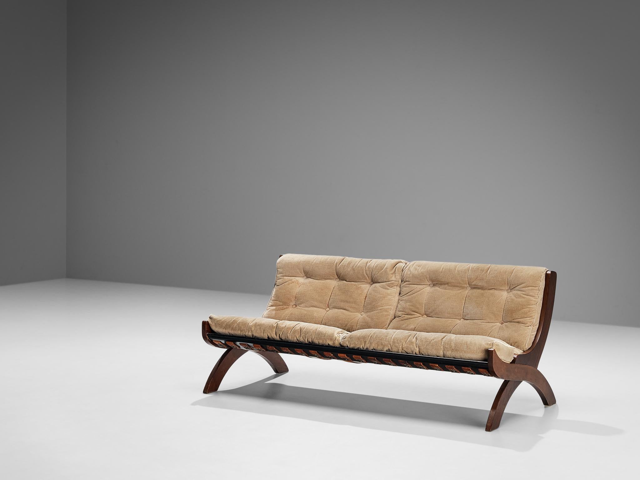 Leather MarCo Comolli 'CP1' Sofa in Mahogany and Beige Corduroy