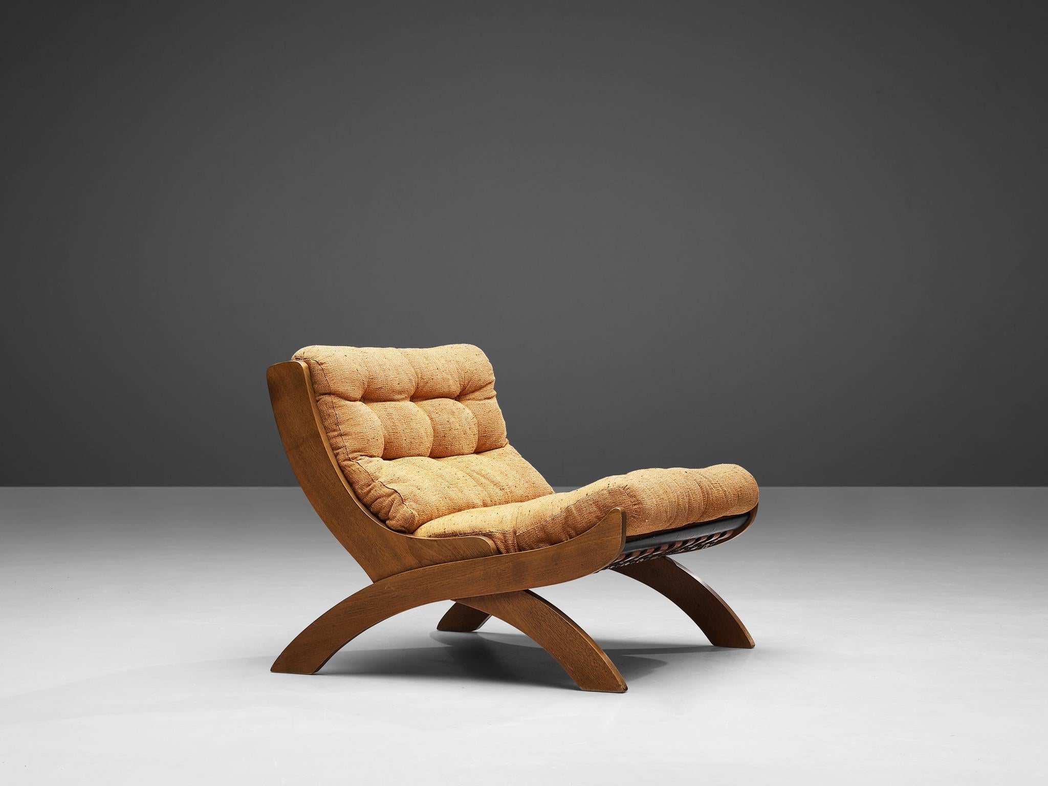 Leather Marco Comolli for ICF Lounge Chair in Walnut  For Sale