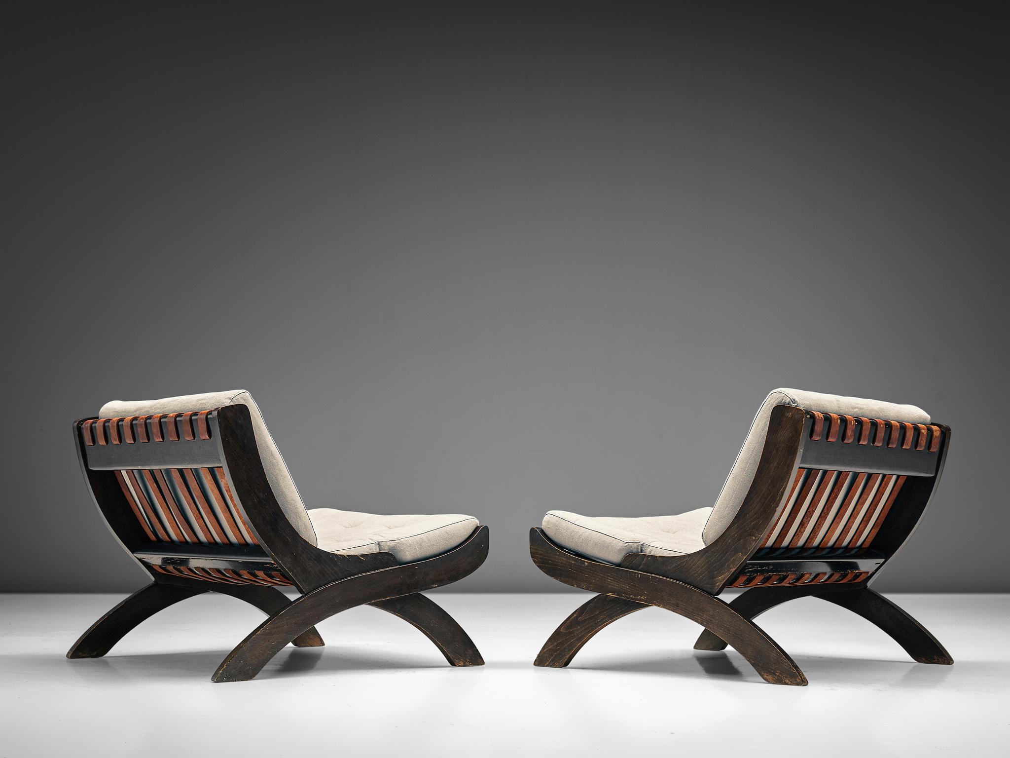 Italian Marco Comolli Pair of 'CP1' Lounge Chairs in Walnut