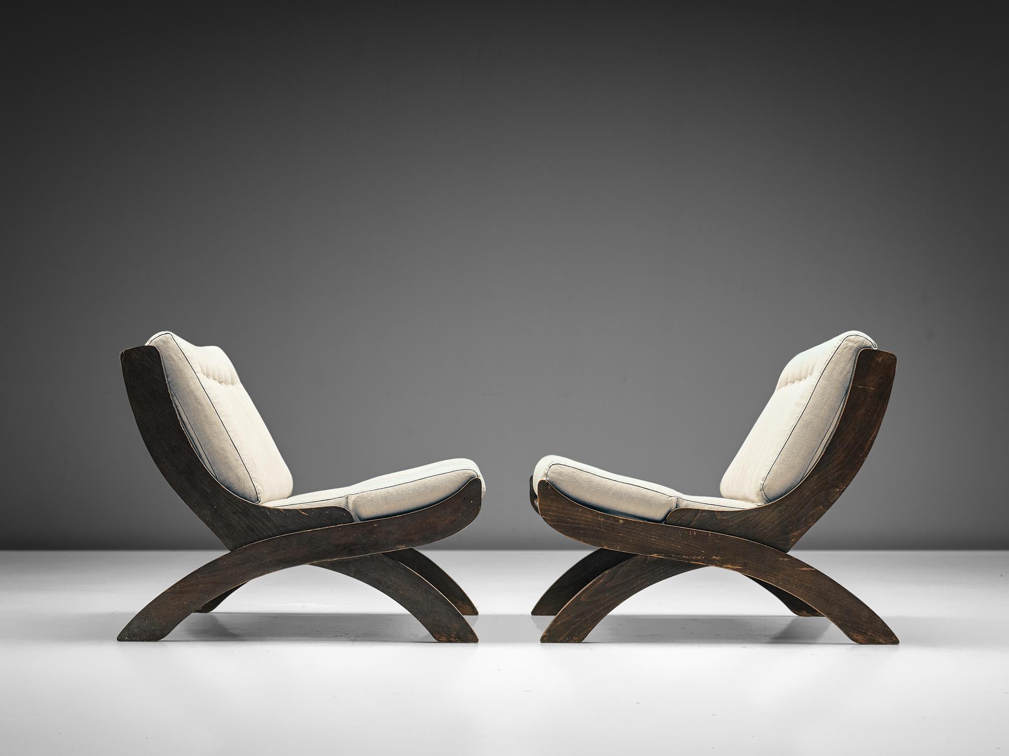 Leather Marco Comolli Pair of 'CP1' Lounge Chairs in Walnut
