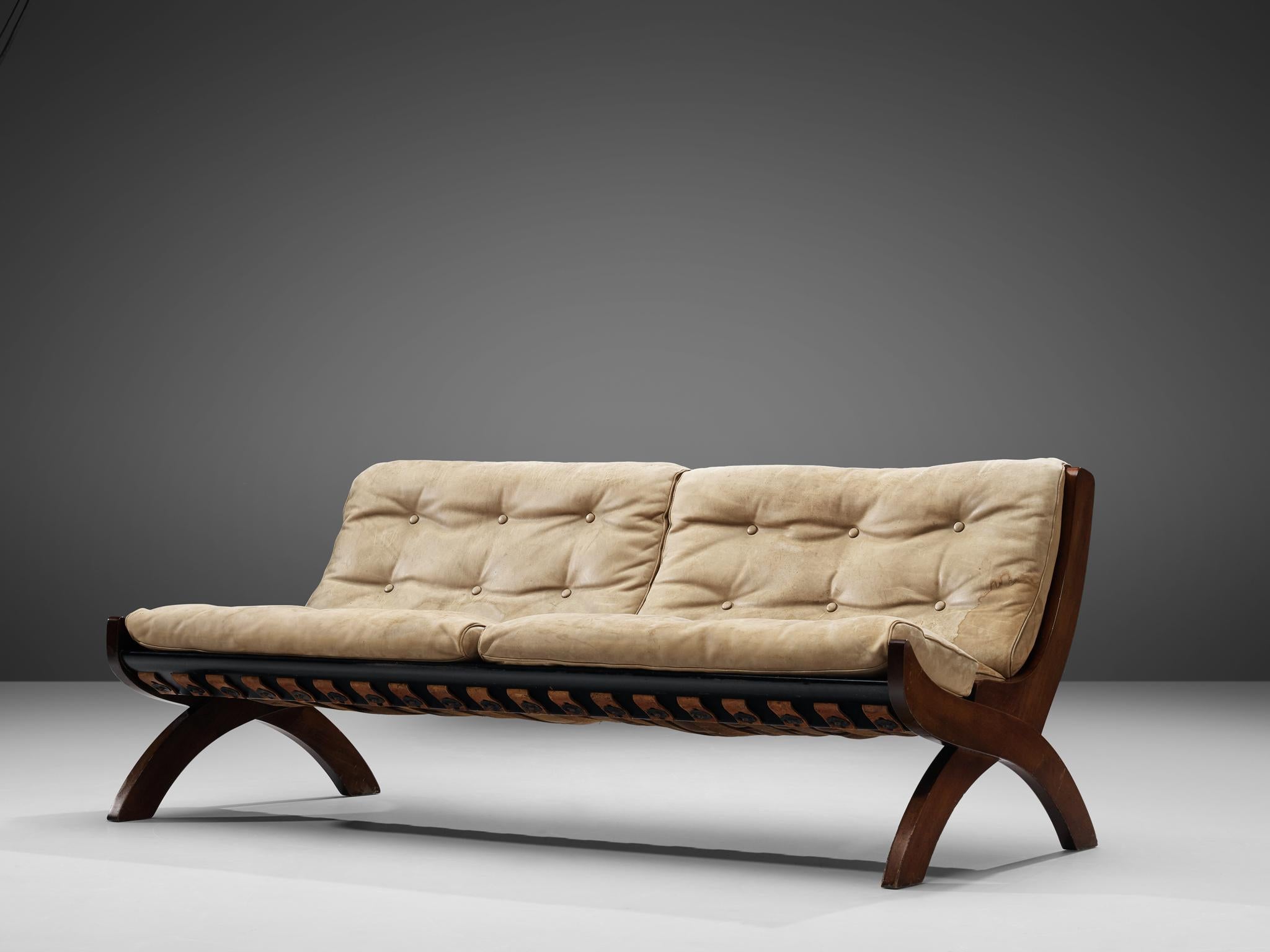 Mid-Century Modern Marco Comolli Sofa in Walnut and Leather