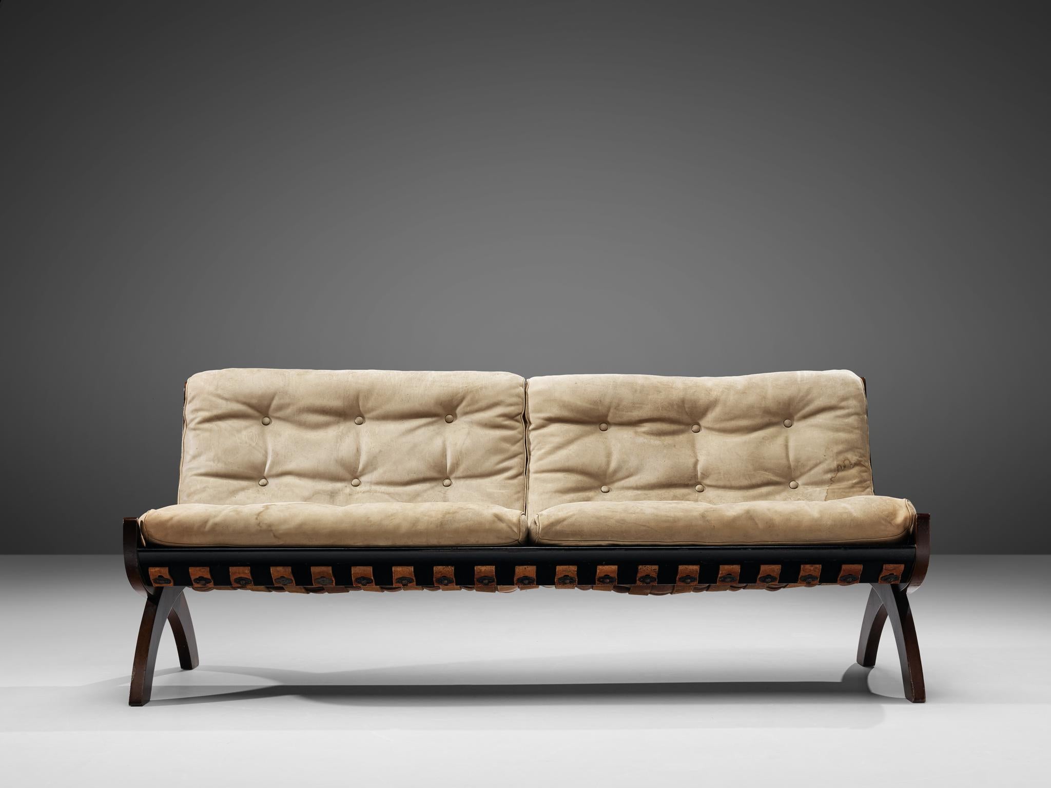 Marco Comolli Sofa in Walnut and Leather In Good Condition In Waalwijk, NL