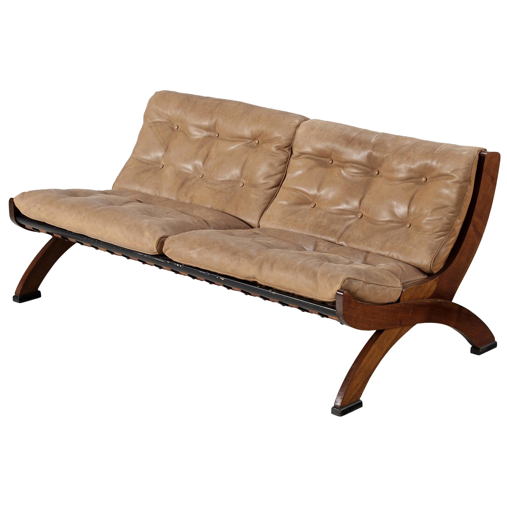 Marco Comolli Sofa in Walnut and Leather