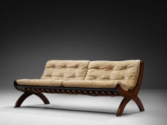 Marco Comolli Sofa in Walnut and Taupe Leather