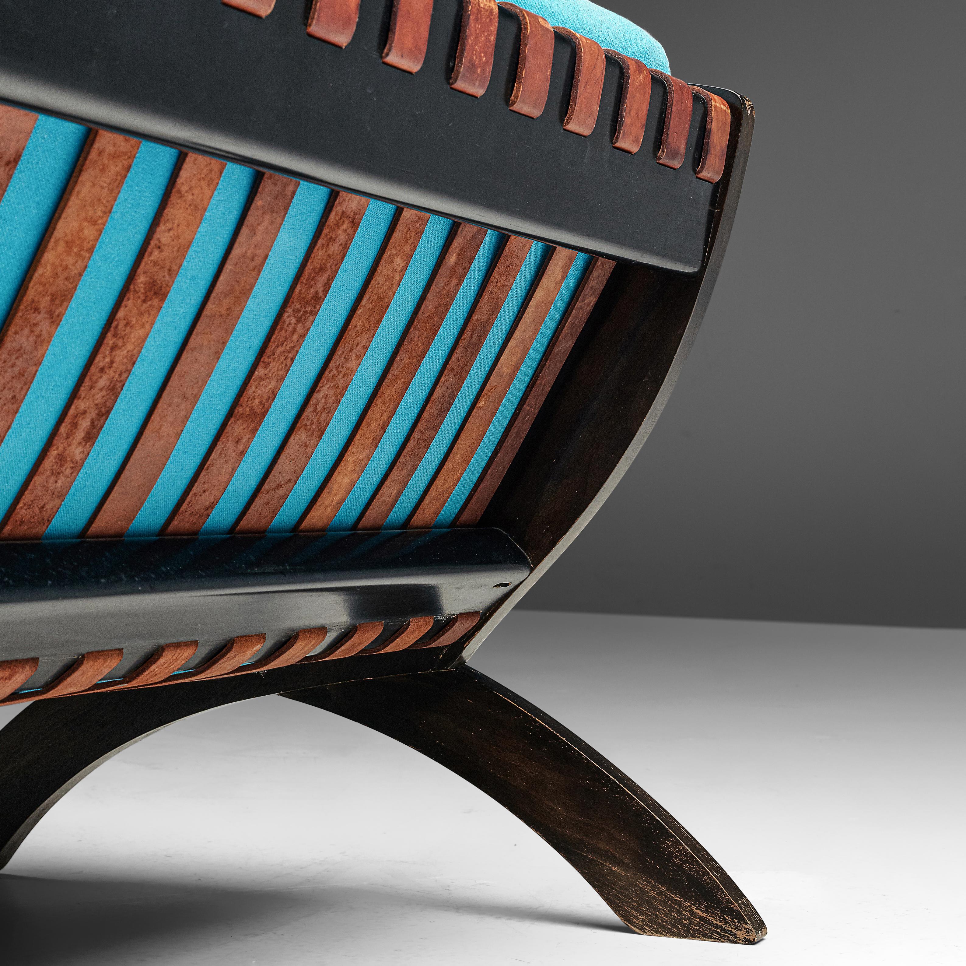 Marco Comolli Sofa in Walnut and Turquoise Upholstery 3