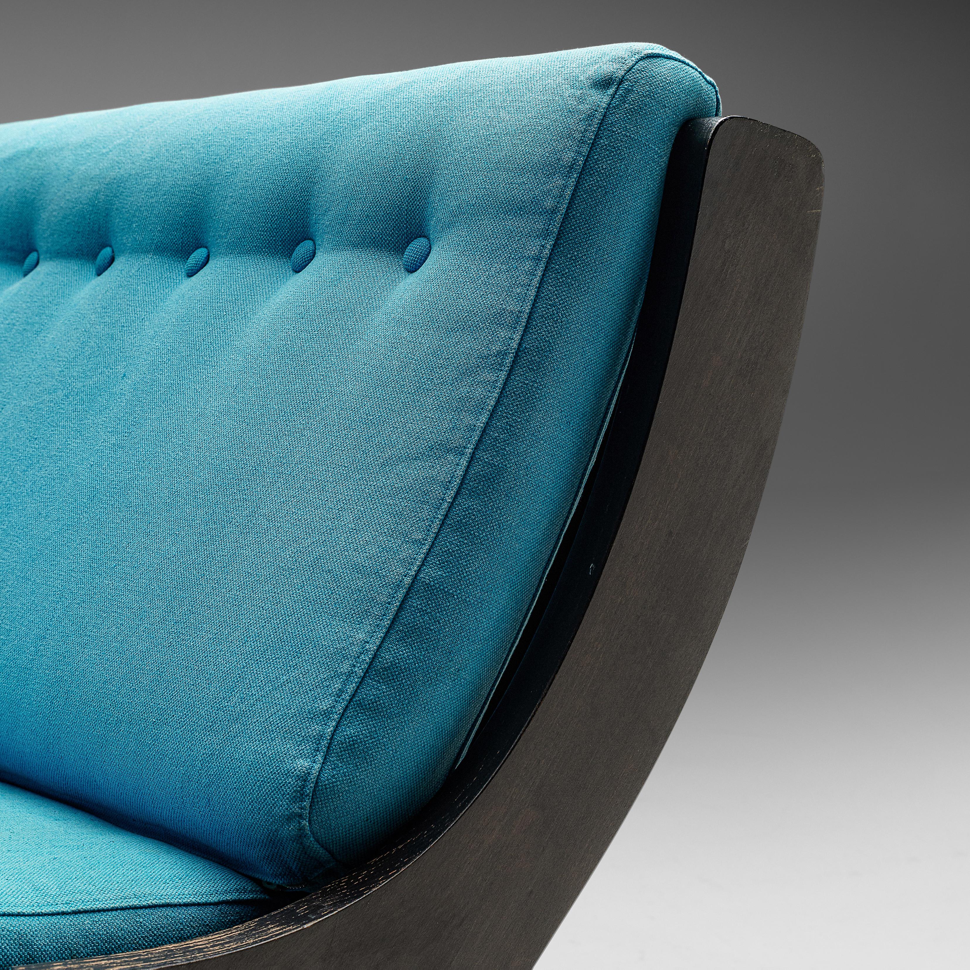 Leather Marco Comolli Sofa in Walnut and Turquoise Upholstery