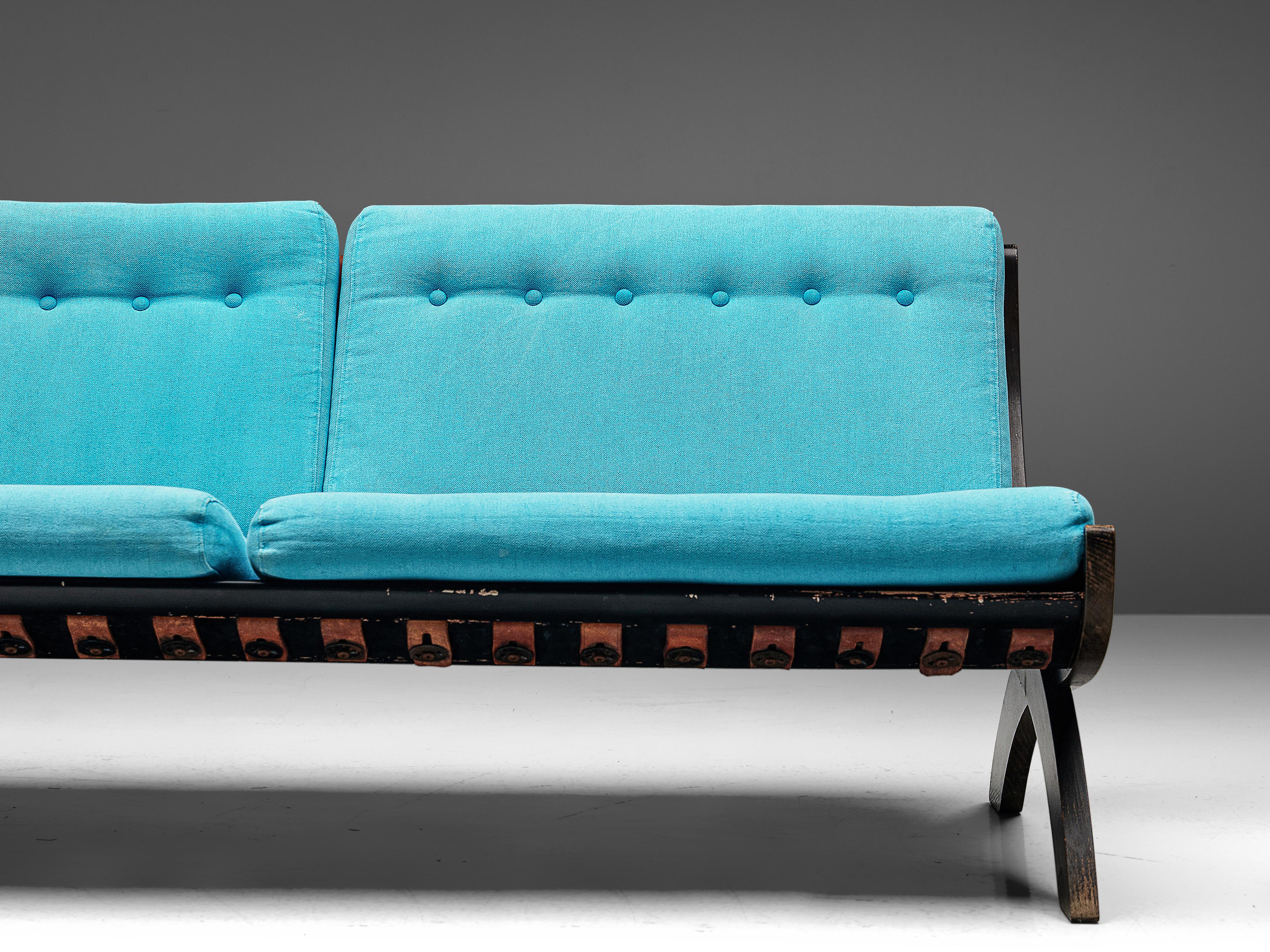 Marco Comolli Sofa in Walnut and Turquoise Upholstery 2