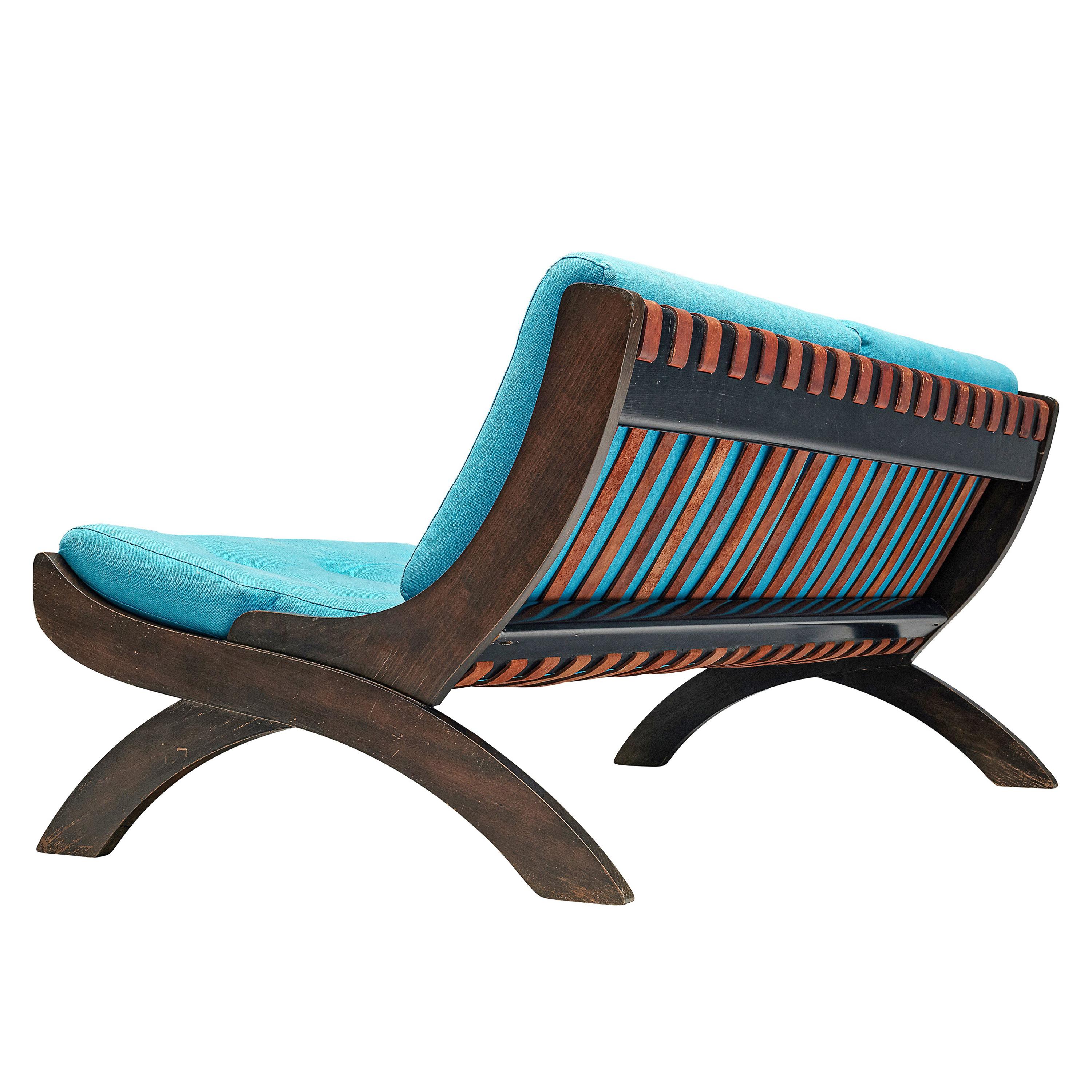 Marco Comolli Sofa in Walnut and Turquoise Upholstery