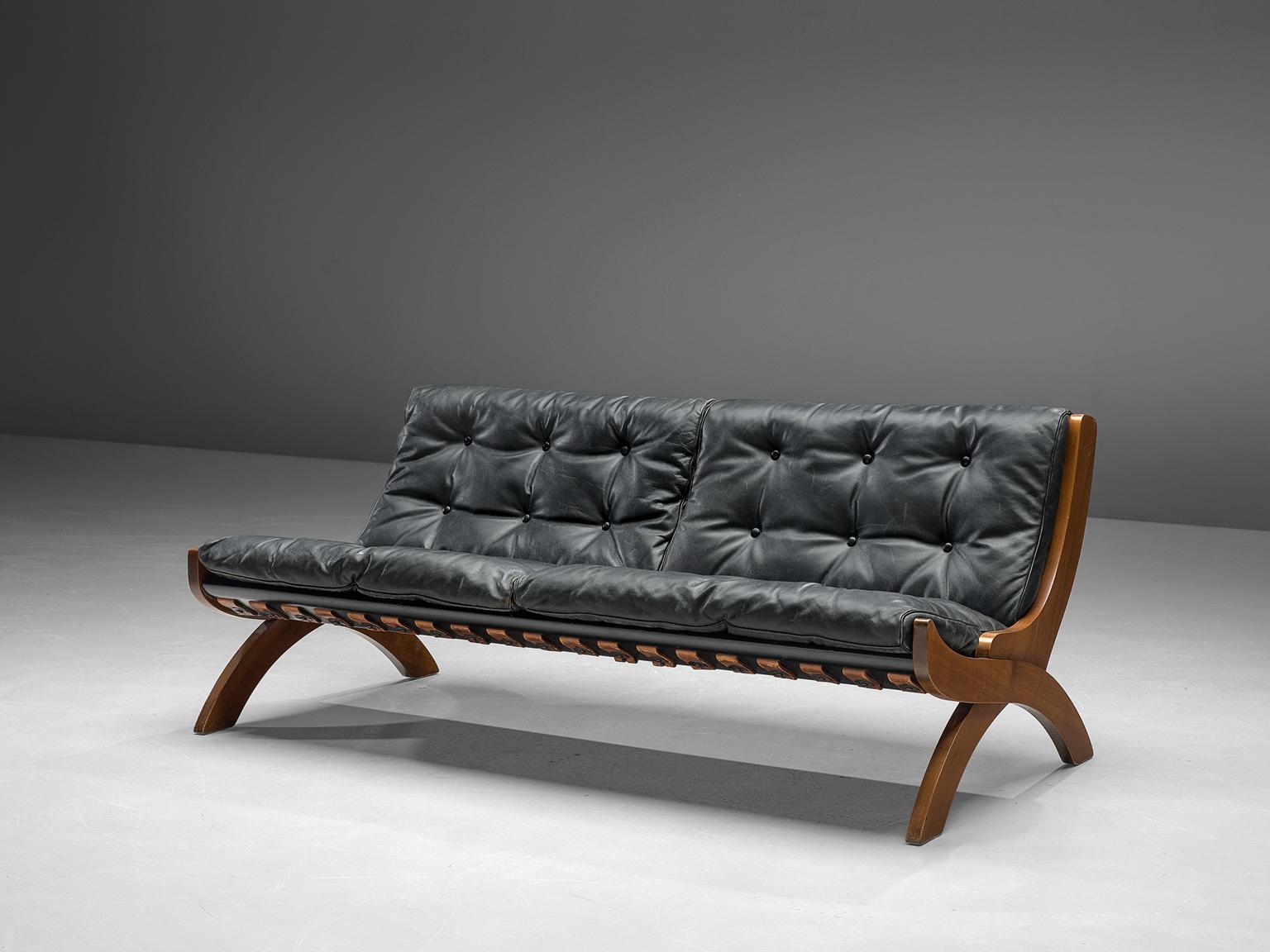 Marco Comolli Walnut Sofa with Black Leather 2
