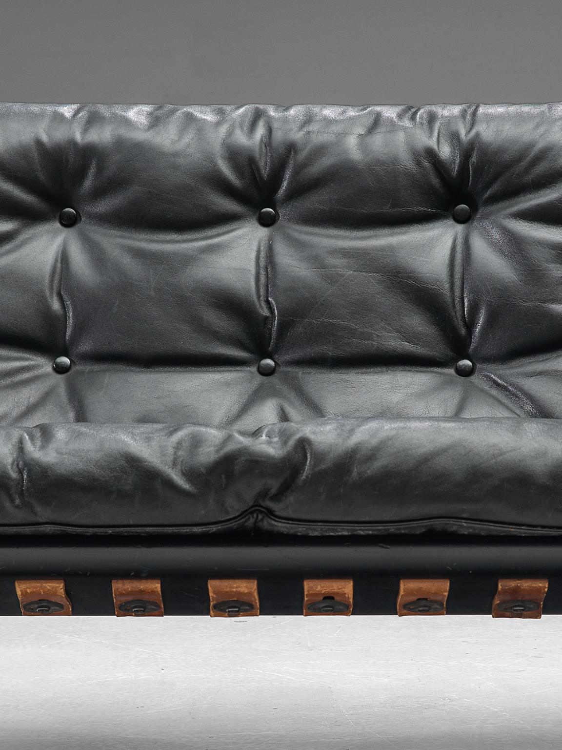 Marco Comolli Walnut Sofa with Black Leather 3