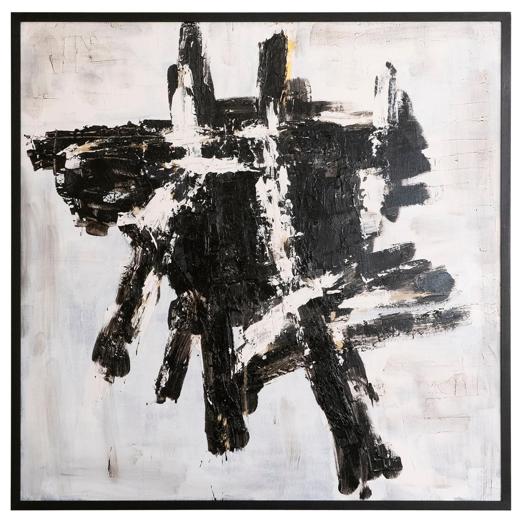 Marco Croce "Untitled" Black and White Abstract Painting on Wood, Italy, 2018