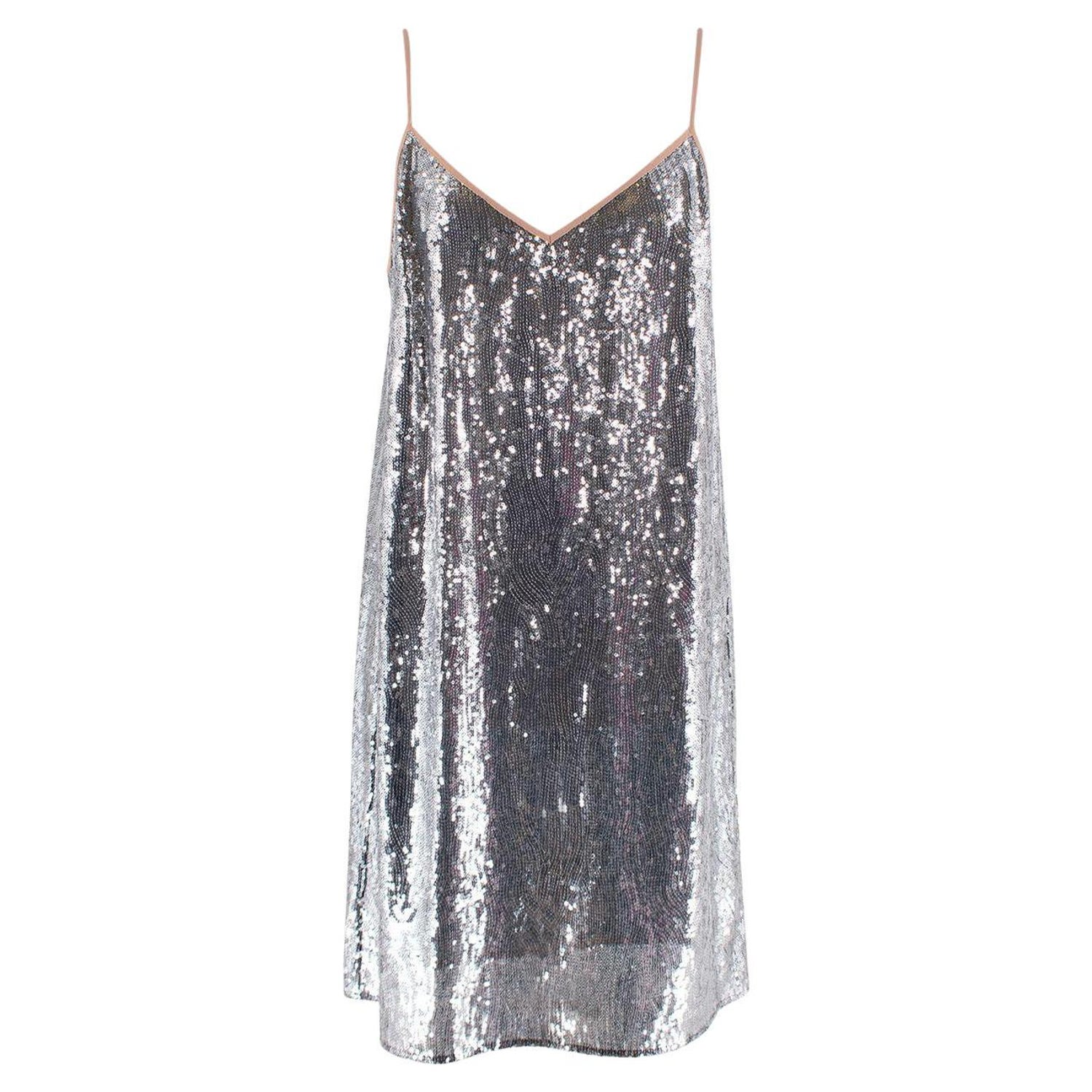 Marco de Vicenzo Silver Sequin Mini Slip Dress - US 10 For Sale at 1stDibs  | silver sequin mini dress