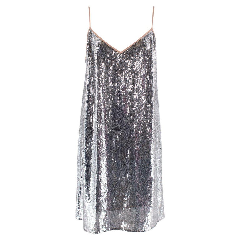 Marco de Vicenzo Silver Sequin Mini Slip Dress - US 10 For Sale at 1stDibs