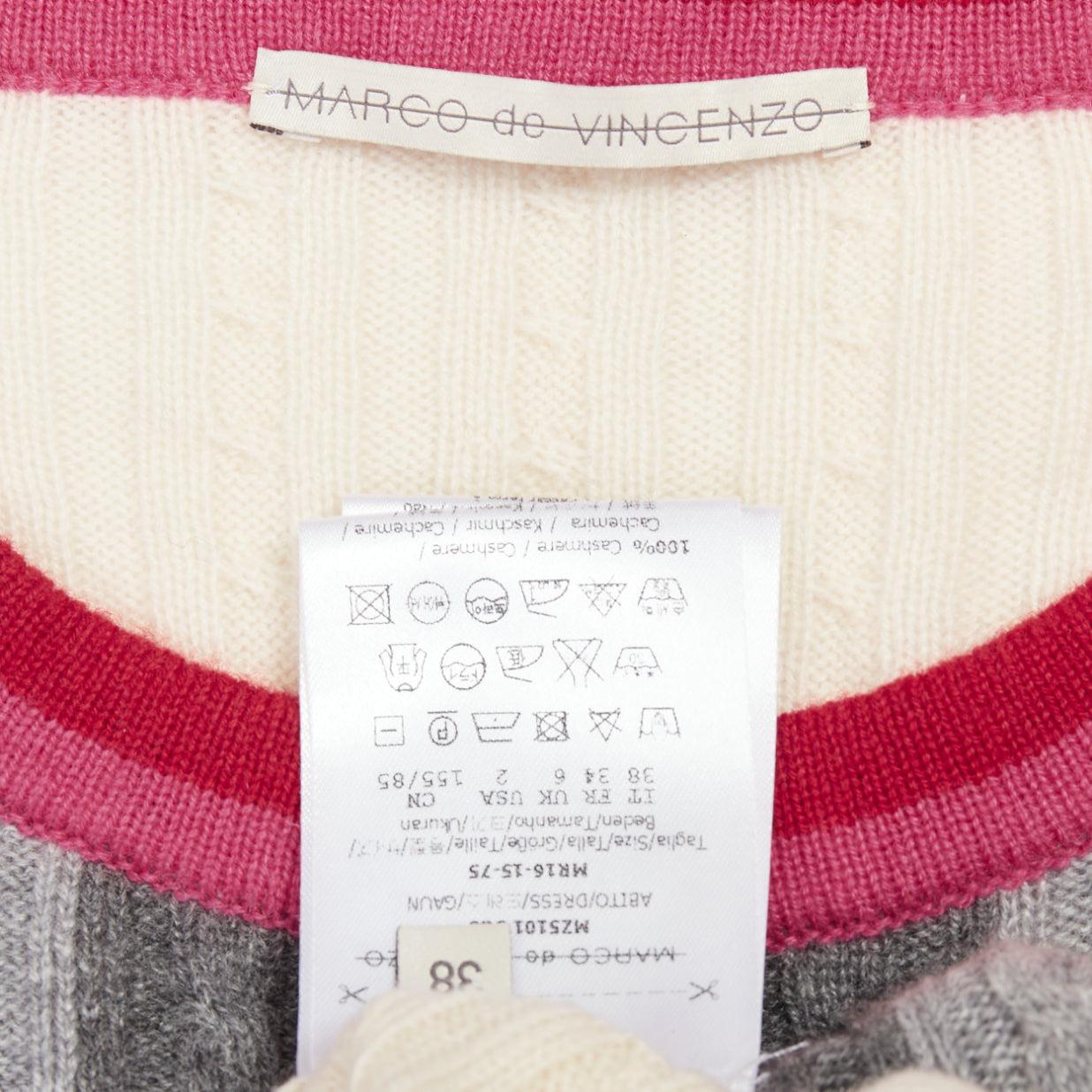 MARCO DE VINCENZO Vestido de punto acanalado a rayas 100% cachemira FR38 M en venta 3
