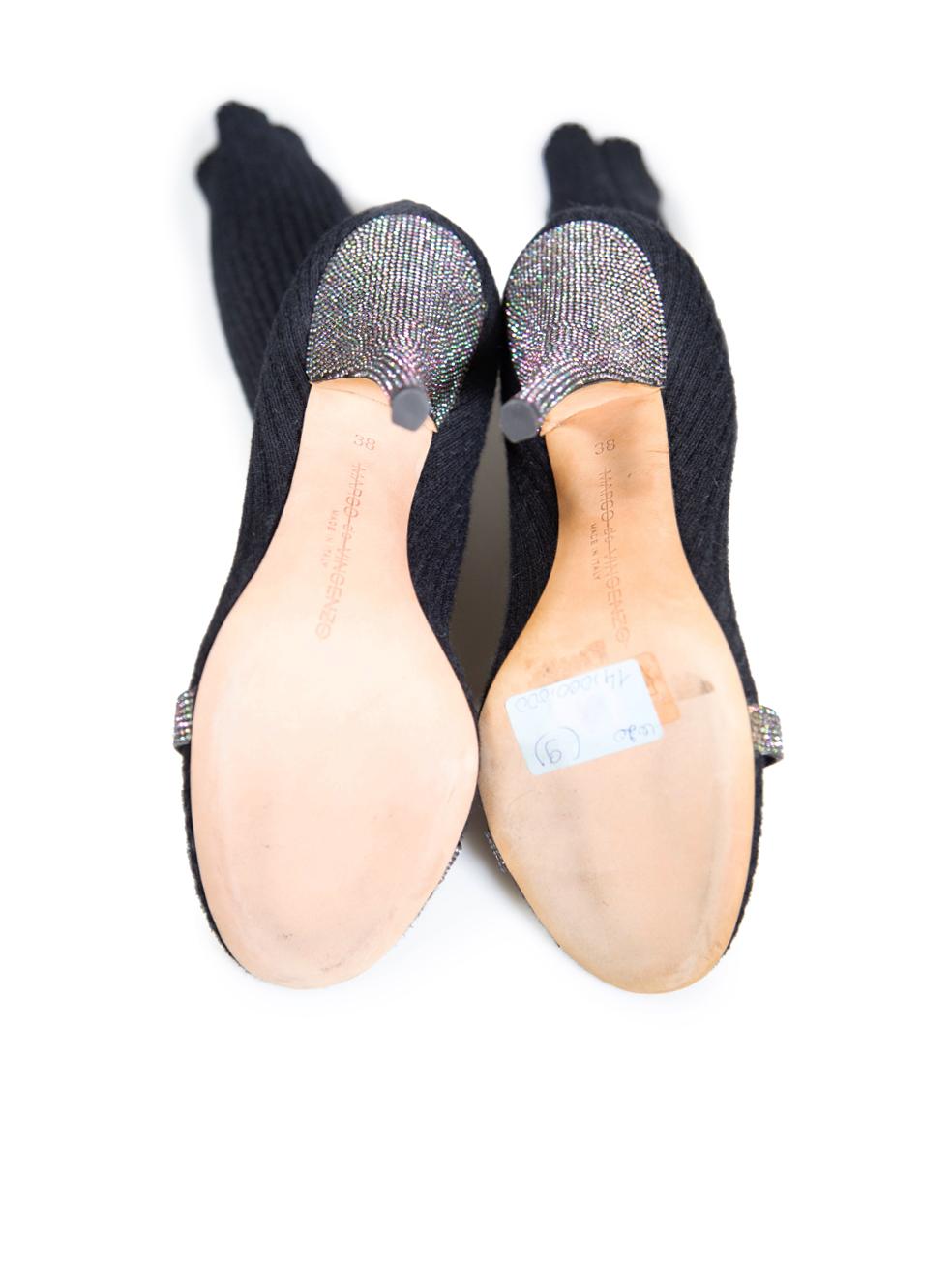 Women's Marco de Vincenzo Black Knit Embellished Bow Sock Boots Size IT 38 For Sale