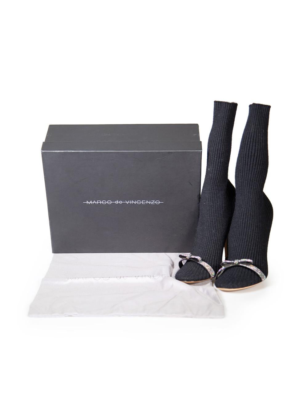 Marco de Vincenzo Black Knit Embellished Bow Sock Boots Size IT 38 For Sale 1