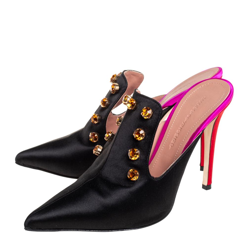 Marco de vincenzo Black Satin Embellished Pointed Toe Mules Size 38 3