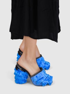 Marco de Vincenzo Blue Fringed Peep Toe Mules Size IT 39