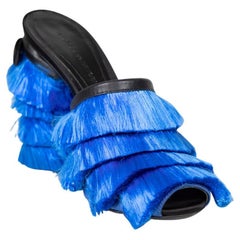 Marco de Vincenzo Blue Fringed Peep Toe Mules Size IT 39