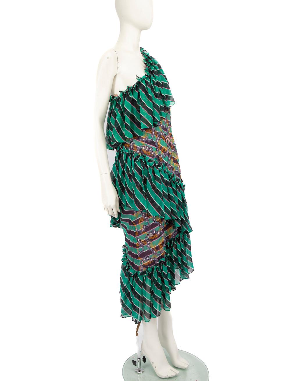 CONDITION is Never worn, with tags. Due to poor storage of the dress wear is evident, there are pulls to the weave on the back under the top frill and near the waistband of this new Marco de Vincenzo designer resale item.
 
 
 
 Details
 
 
 Green
