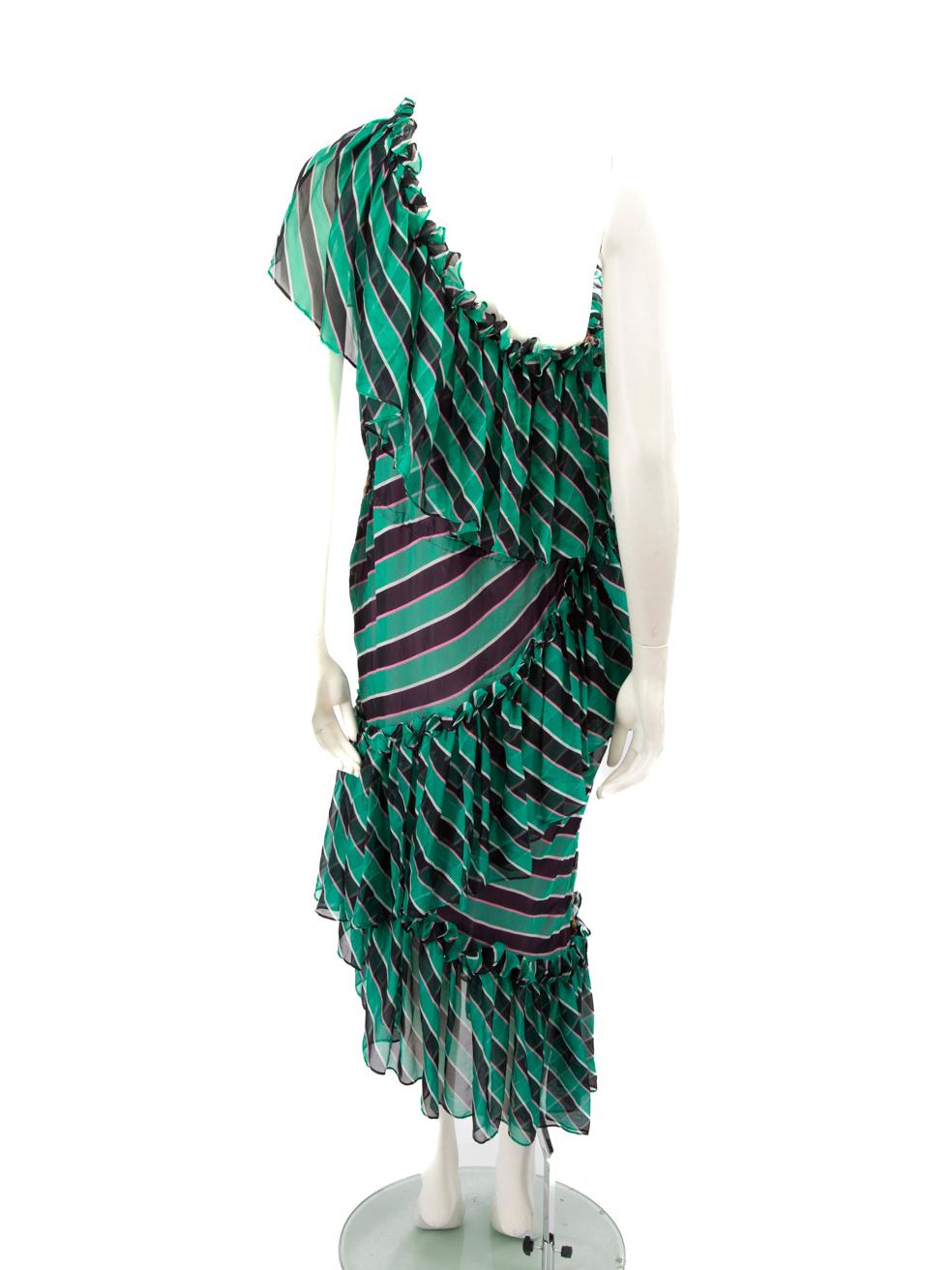 Marco de Vincenzo Green One Shoulder Ruffle Dress Size L In New Condition For Sale In London, GB
