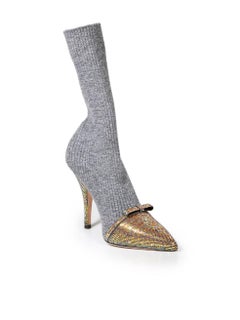 Marco de Vincenzo Grey Knit Embellished Bow Sock Boots Size IT 38.5