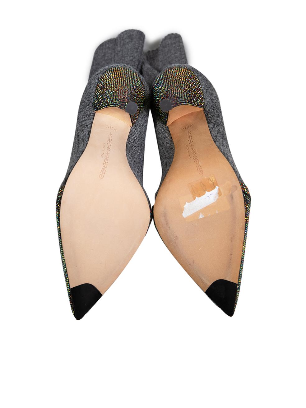 Marco de Vincenzo Grey Knit Embellished Bow Sock Boots Size IT 38.5 In New Condition For Sale In London, GB