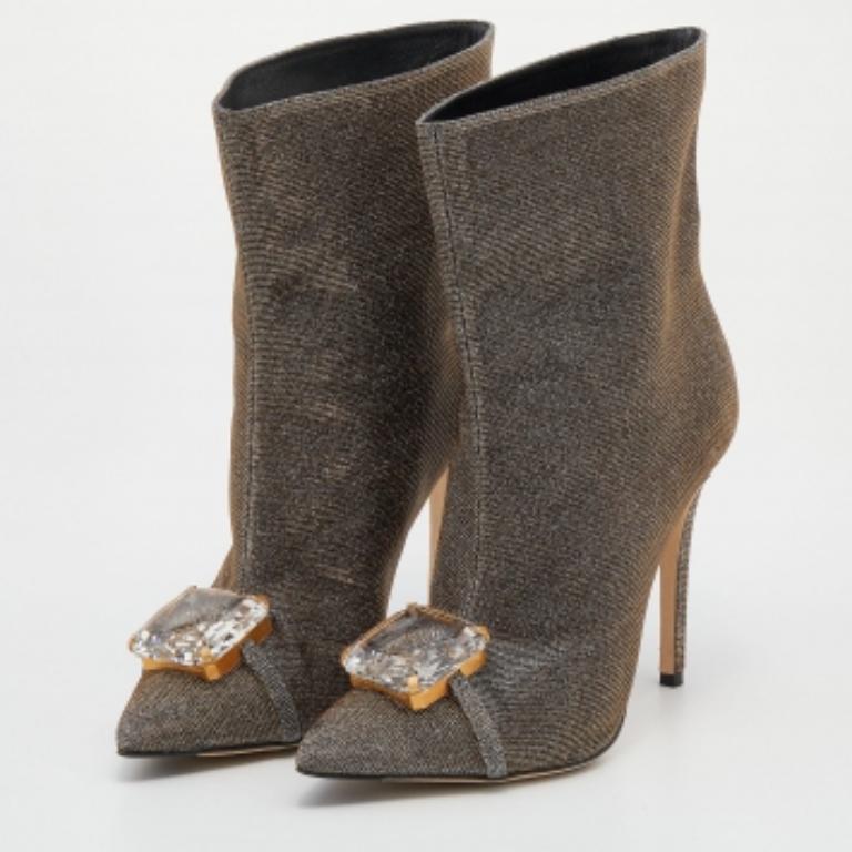 Marco De Vincenzo Schillernde Lurex-Stoff-Kristall-Stiefel Größe 39 im Zustand „Gut“ im Angebot in Dubai, Al Qouz 2