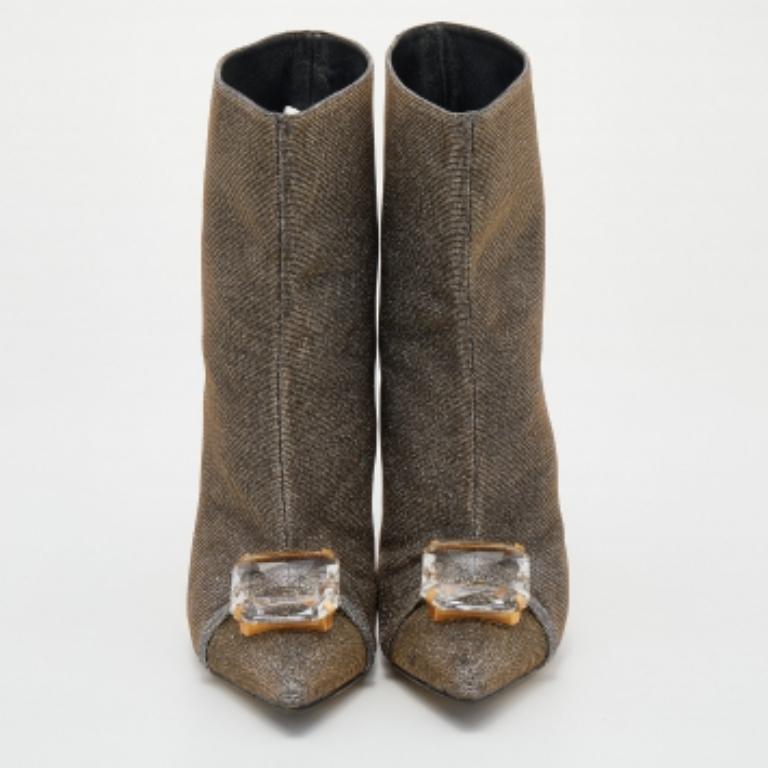 Marco De Vincenzo Schillernde Lurex-Stoff-Kristall-Stiefel Größe 39 Damen im Angebot