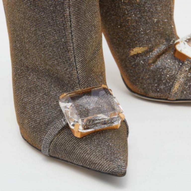 Marco De Vincenzo Schillernde Lurex-Stoff-Kristall-Stiefel Größe 39 im Angebot 2