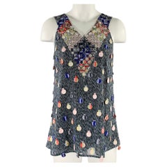 Marco De Vincenzo IT 40 Estimated US 4 Blue Embellished Sleeveless Top