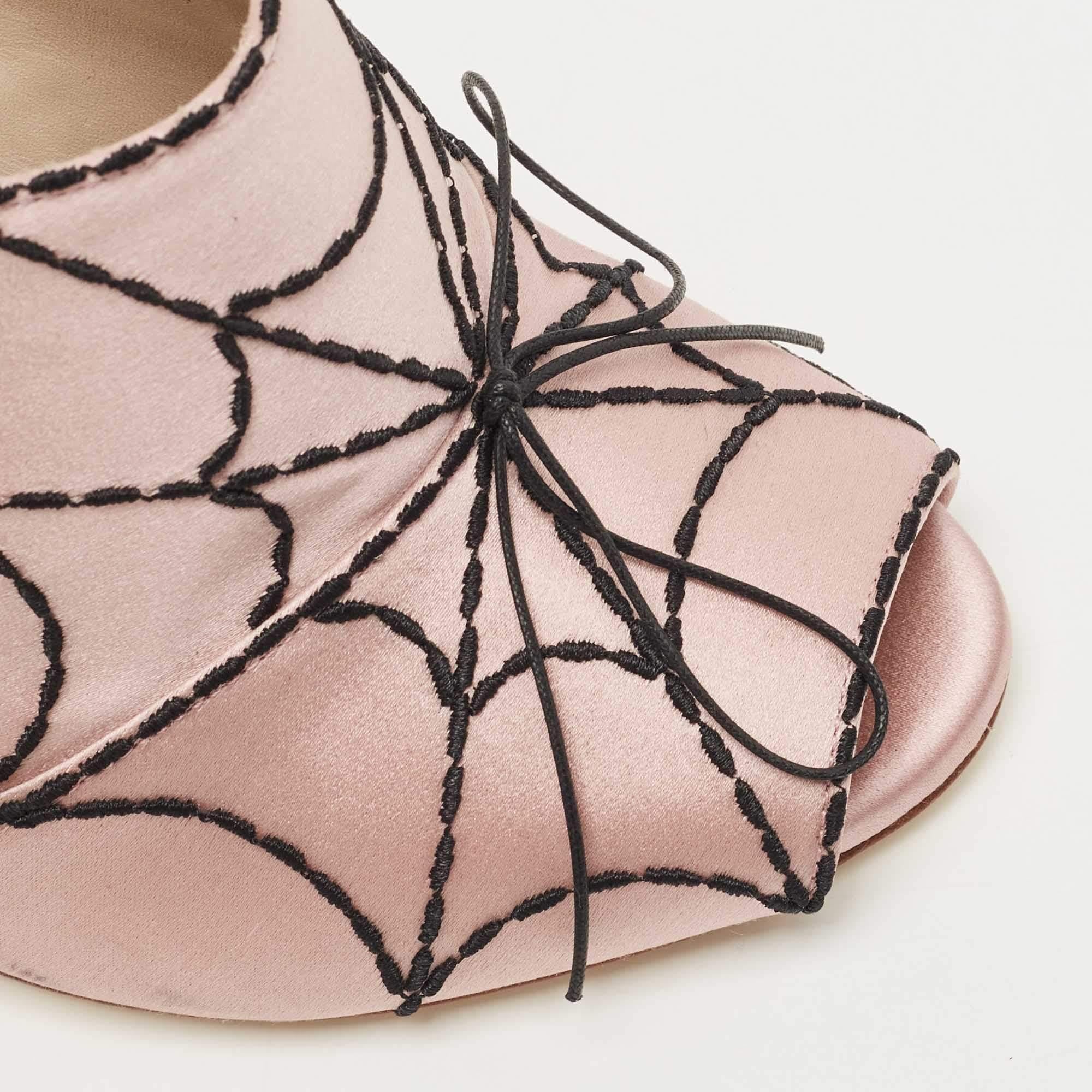 Marco de Vincenzo Pink Satin Embroidered Spider Web Mules Size 39 3