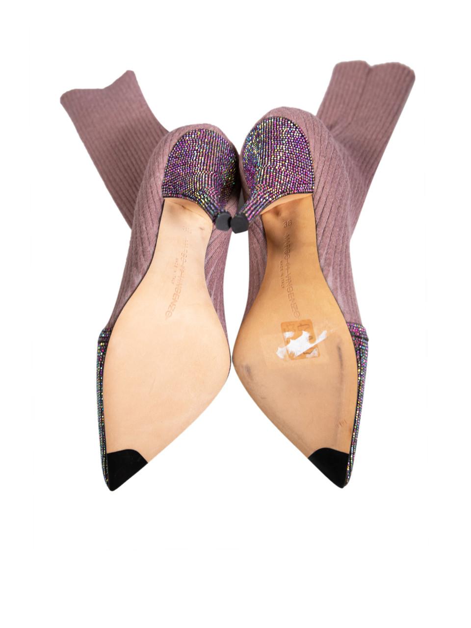 Women's Marco de Vincenzo Purple Knit Crystal Sock Boots Size FR 36 For Sale