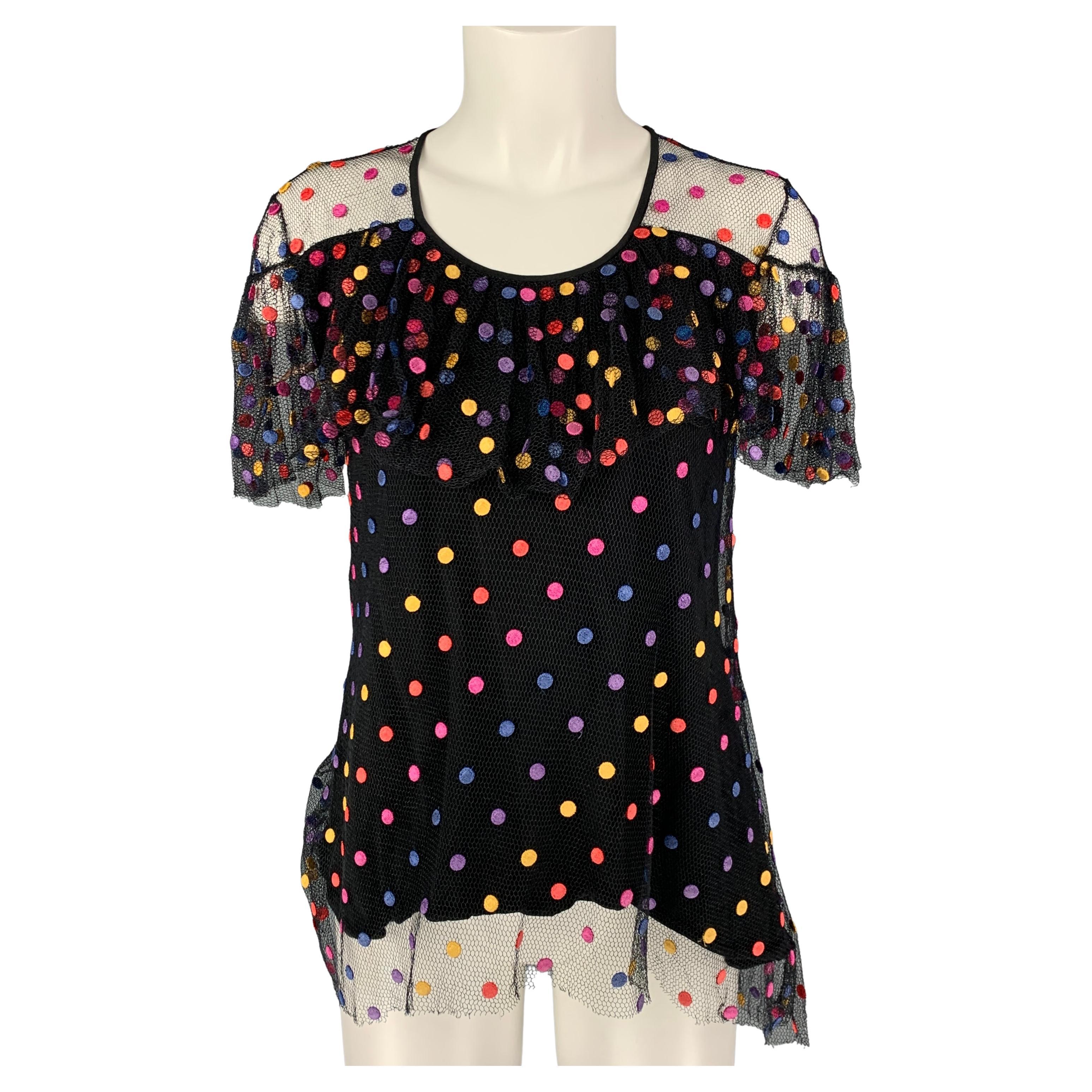 MARCO do VICENZO Size 4 Black Multi Color Viscose Polka Dot Casual Top