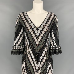 MARCO do VICENZO Talla 8 Vestido de encaje de mezcla de viscosa multicolor blanco y negro