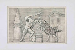 A Satyr and a Ram Clashin - Etching by Marco Gatti - 16th Century