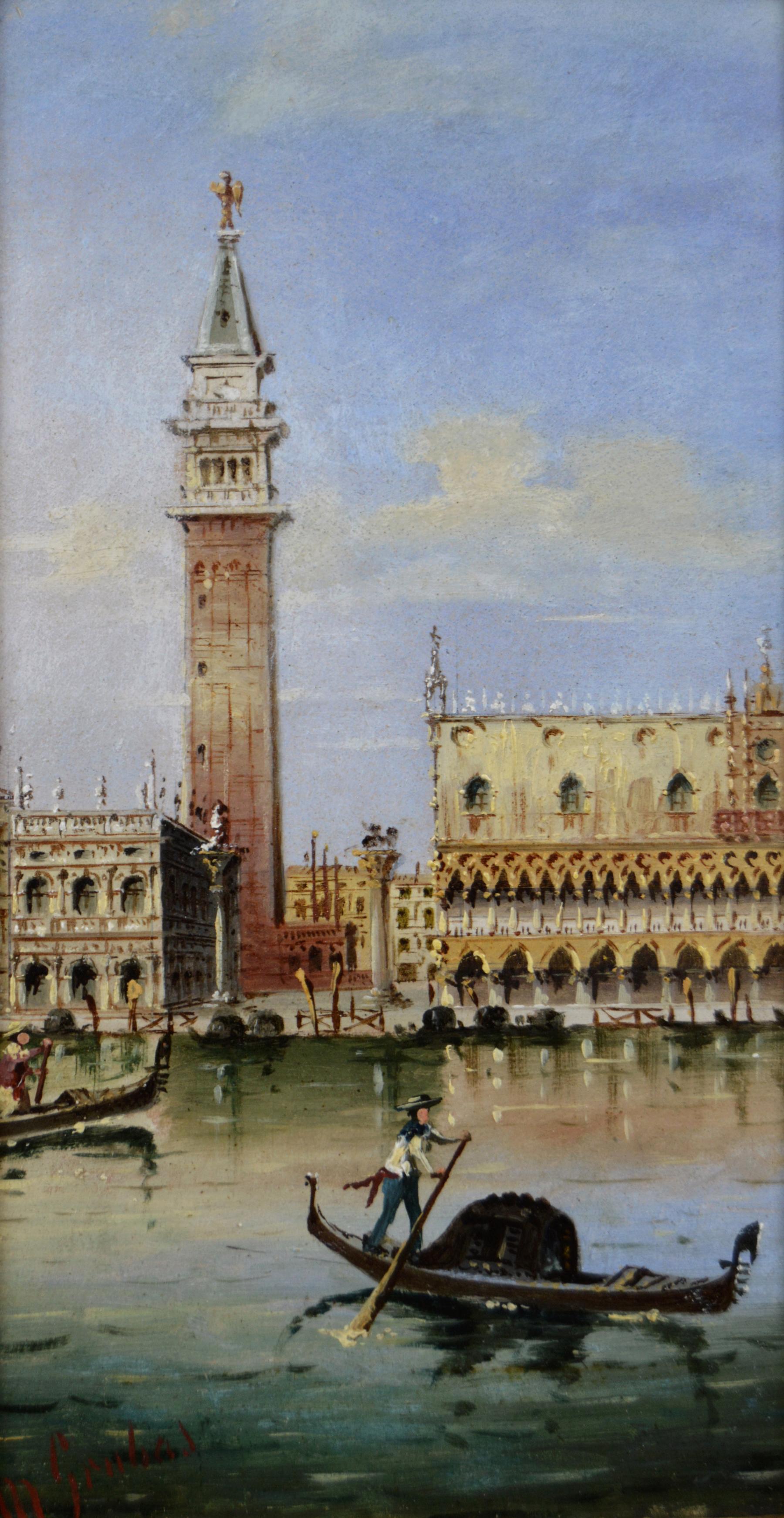 Pair of 19th Century townscape oil paintings of Venice - Painting by Marco Grubacs