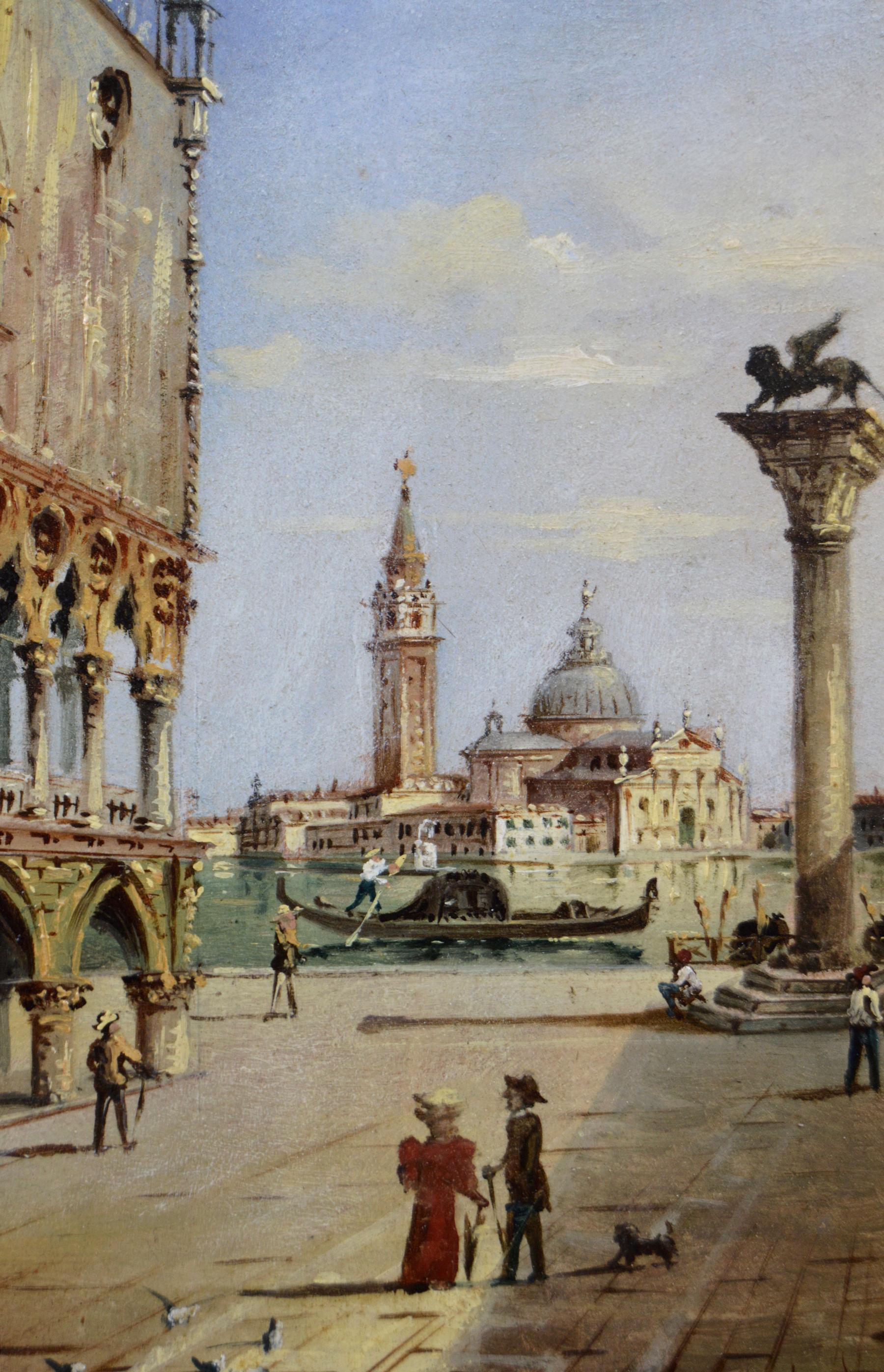 **PLEASE NOTE: EACH PAINTING INCLUDING THE FRAME MEASURES 15 INCHES X 10.5 INCHES**

Marco Grubas/Grubacs
Italian, (1839-1910)
The Doge’s Palace, Venice & Piazza San Marco, Venice 
Oil on panel, pair, both signed
Image size: 10 inches x 5.5 inches